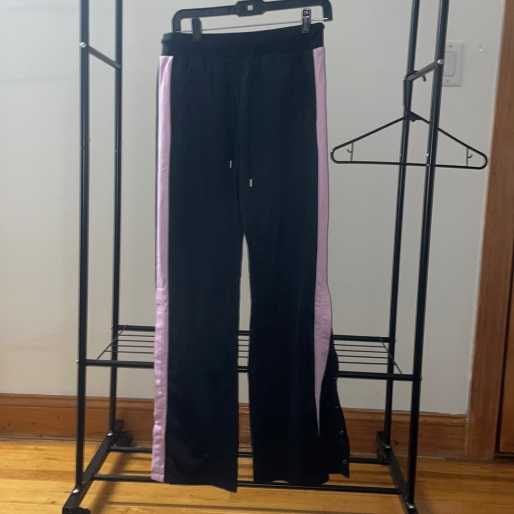 snap pants size small. purple/pink stripe